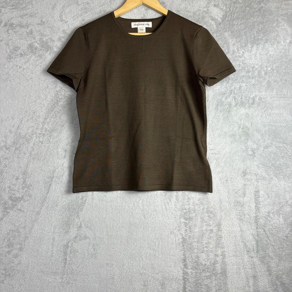 Vintage Jones New York Top Silk Blend M Brown Crew Neck Knit Minimalist